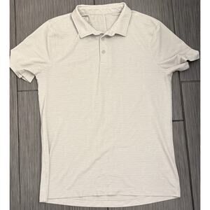 Lululemon Polo Shirt Mens Large Light Gray Stripe Evolution Golf Performance